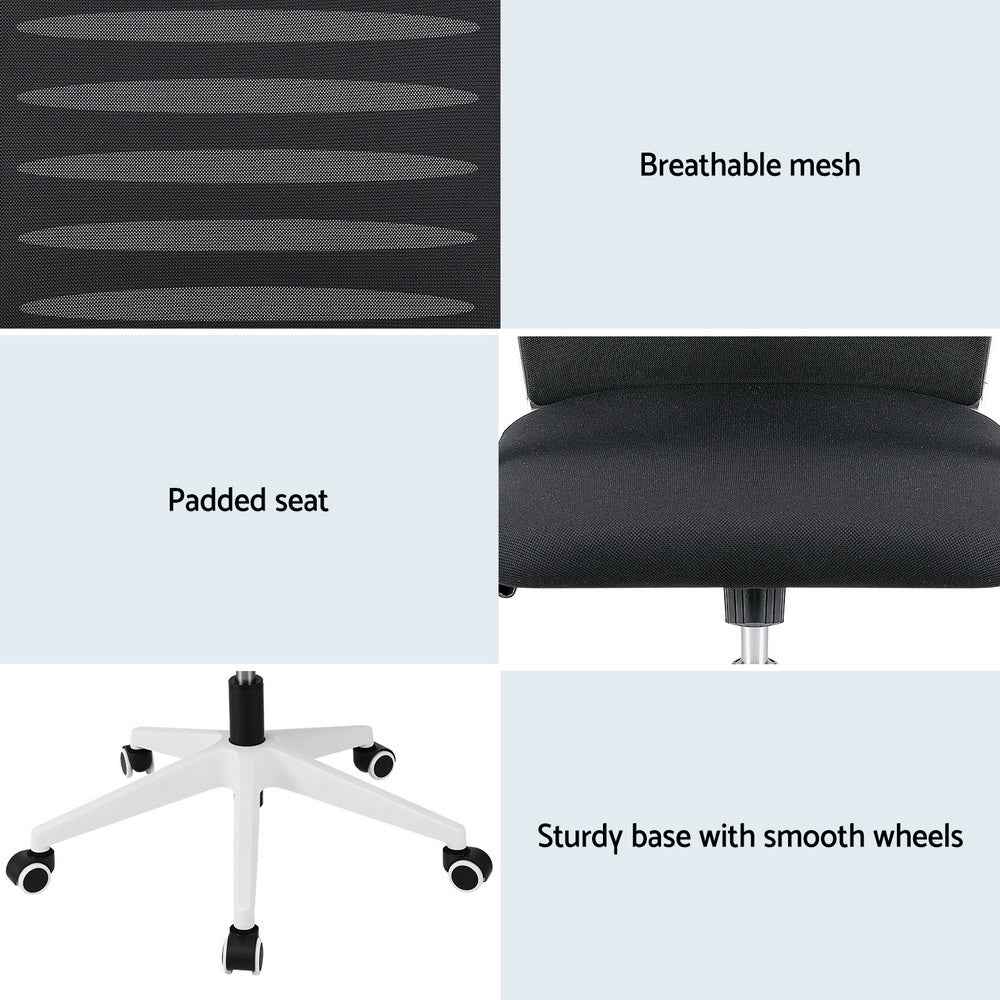 Artiss Ergonomic Office Chair Mesh Computer Desk Chairs with Lumbar Support, Height Adjustment Swivel Chair Mid Back for Home Office Study, Black and White