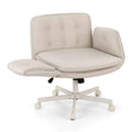 Artiss Criss Cross Chair with Wheels & Adjustable Armrests, Ergonomic Cross Legged Office Desk Chair PU Leather Vanity Chair Swivel for Home, Make Up, Bedroom, Computer, Beige