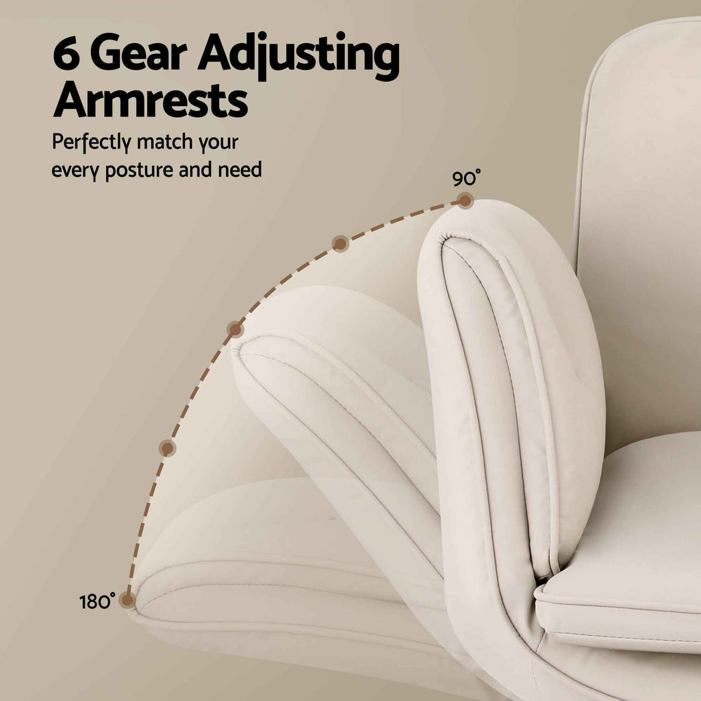 Artiss Criss Cross Chair with Wheels & Adjustable Armrests, Ergonomic Cross Legged Office Desk Chair PU Leather Vanity Chair Swivel for Home, Make Up, Bedroom, Computer, Beige