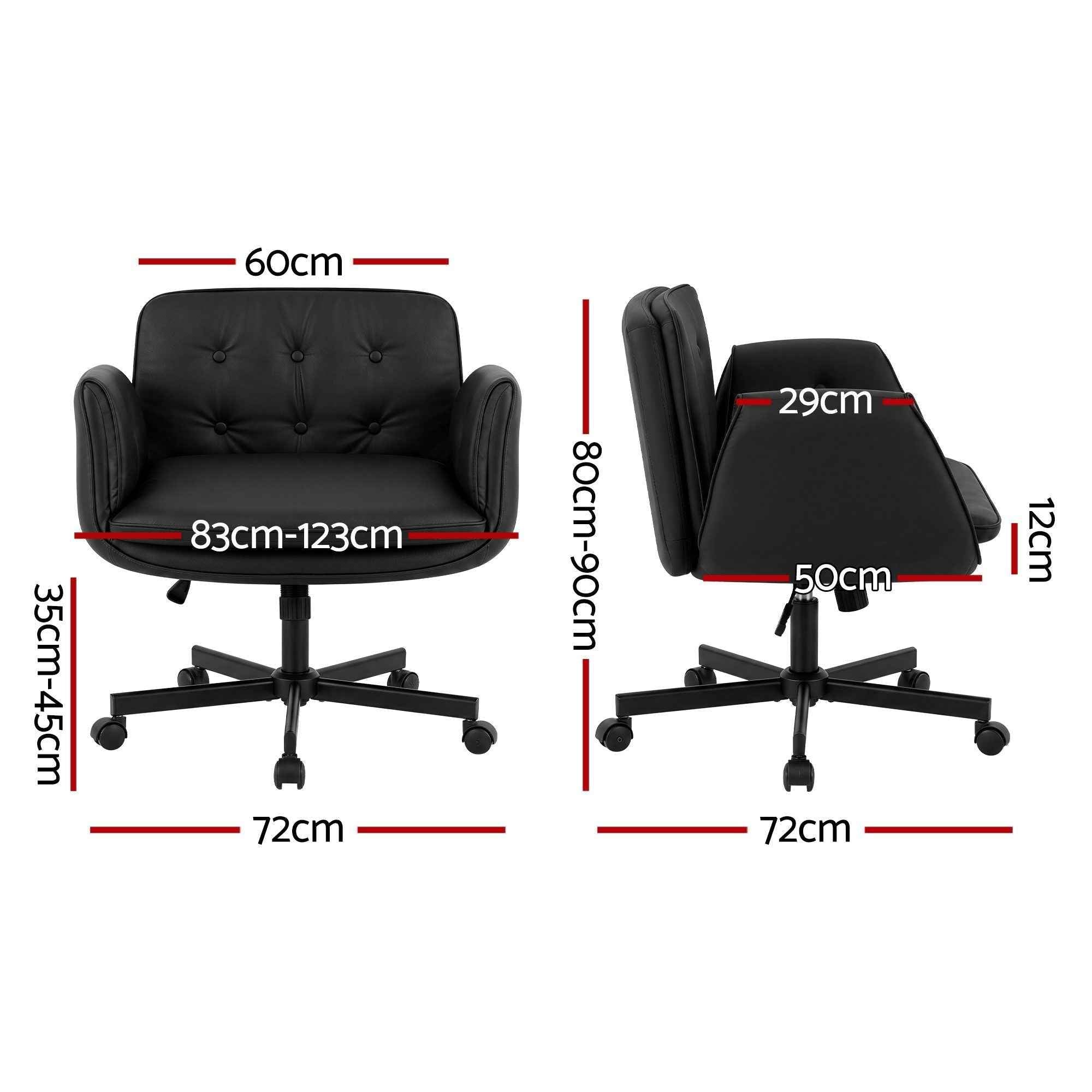 Artiss Criss Cross Chair with Wheels & Adjustable Armrests, Ergonomic Cross Legged Office Desk Chair PU Leather Vanity Chair Swivel for Home, Make Up, Bedroom, Computer, Black