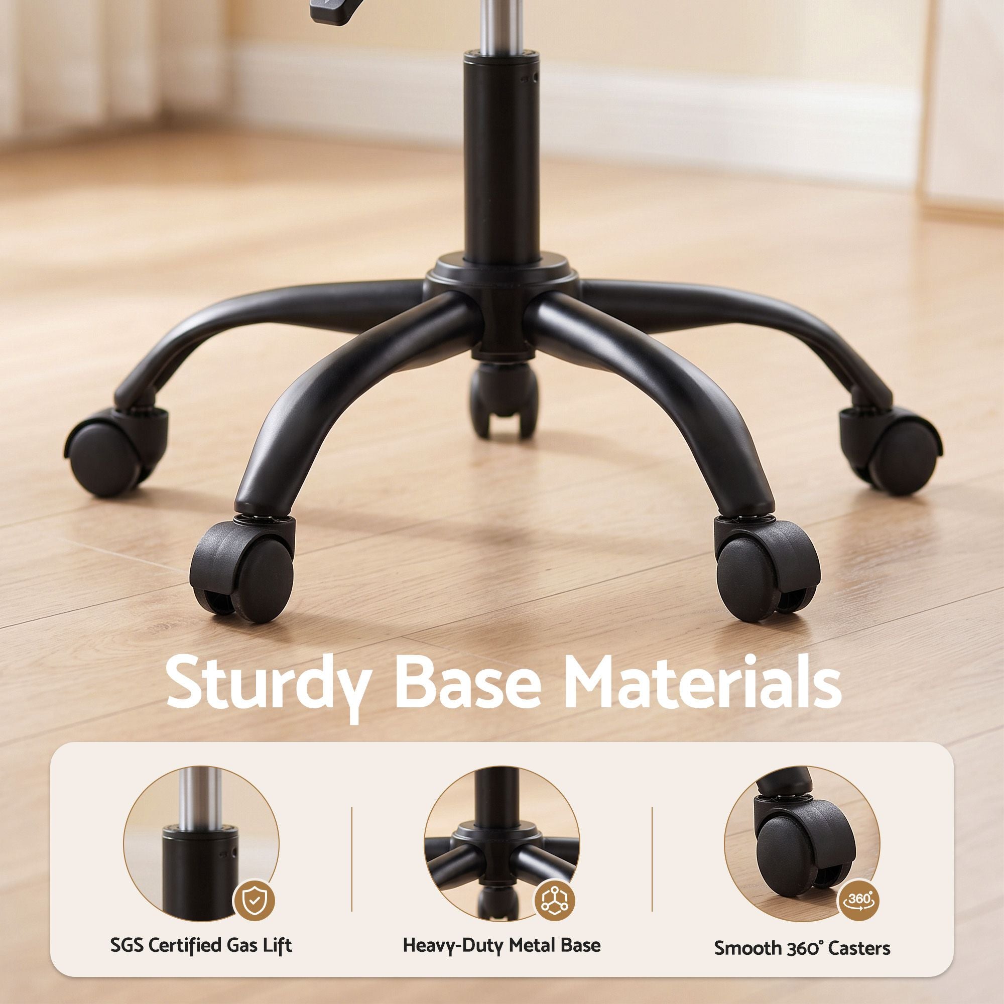 Artiss Armless Office Chair with Wheels, Ergonomic 360° Swivel Home Office Desk Chair, Height Adjustable Computer Task Chair with Fabric Back and Seat for Small Space, Black