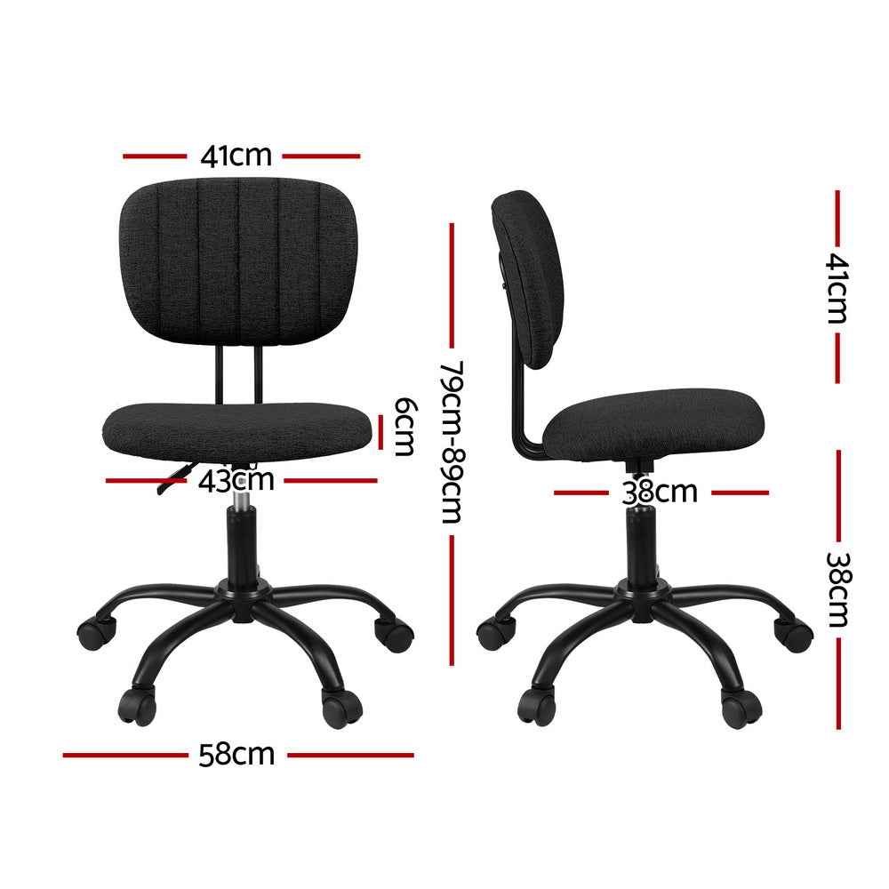 Artiss Armless Office Chair with Wheels, Ergonomic 360° Swivel Home Office Desk Chair, Height Adjustable Computer Task Chair with Fabric Back and Seat for Small Space, Black