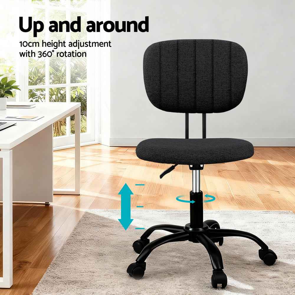 Artiss Armless Office Chair with Wheels, Ergonomic 360° Swivel Home Office Desk Chair, Height Adjustable Computer Task Chair with Fabric Back and Seat for Small Space, Black