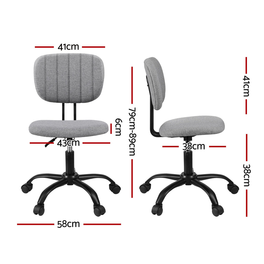 Artiss Armless Office Chair with Wheels, Ergonomic 360° Swivel Home Office Desk Chair, Height Adjustable Computer Task Chair with Fabric Back and Seat for Small Space, Grey