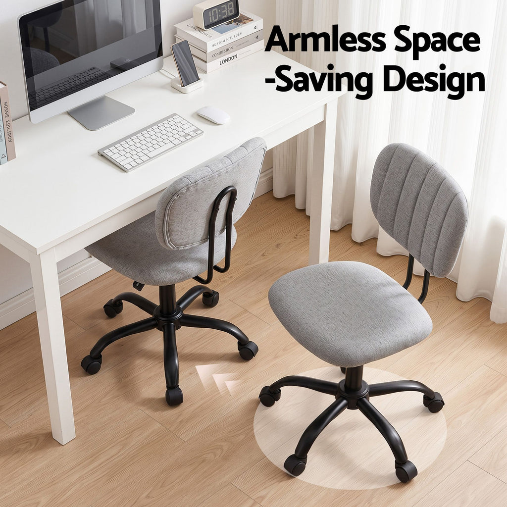 Artiss Armless Office Chair with Wheels, Ergonomic 360° Swivel Home Office Desk Chair, Height Adjustable Computer Task Chair with Fabric Back and Seat for Small Space, Grey