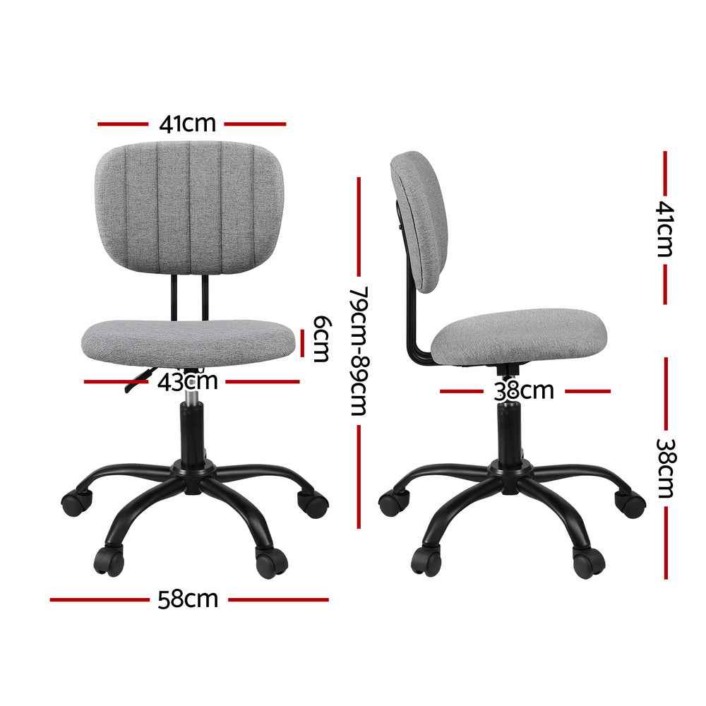 Artiss Armless Office Chair with Wheels, Ergonomic 360° Swivel Home Office Desk Chair, Height Adjustable Computer Task Chair with Fabric Back and Seat for Small Space, Grey