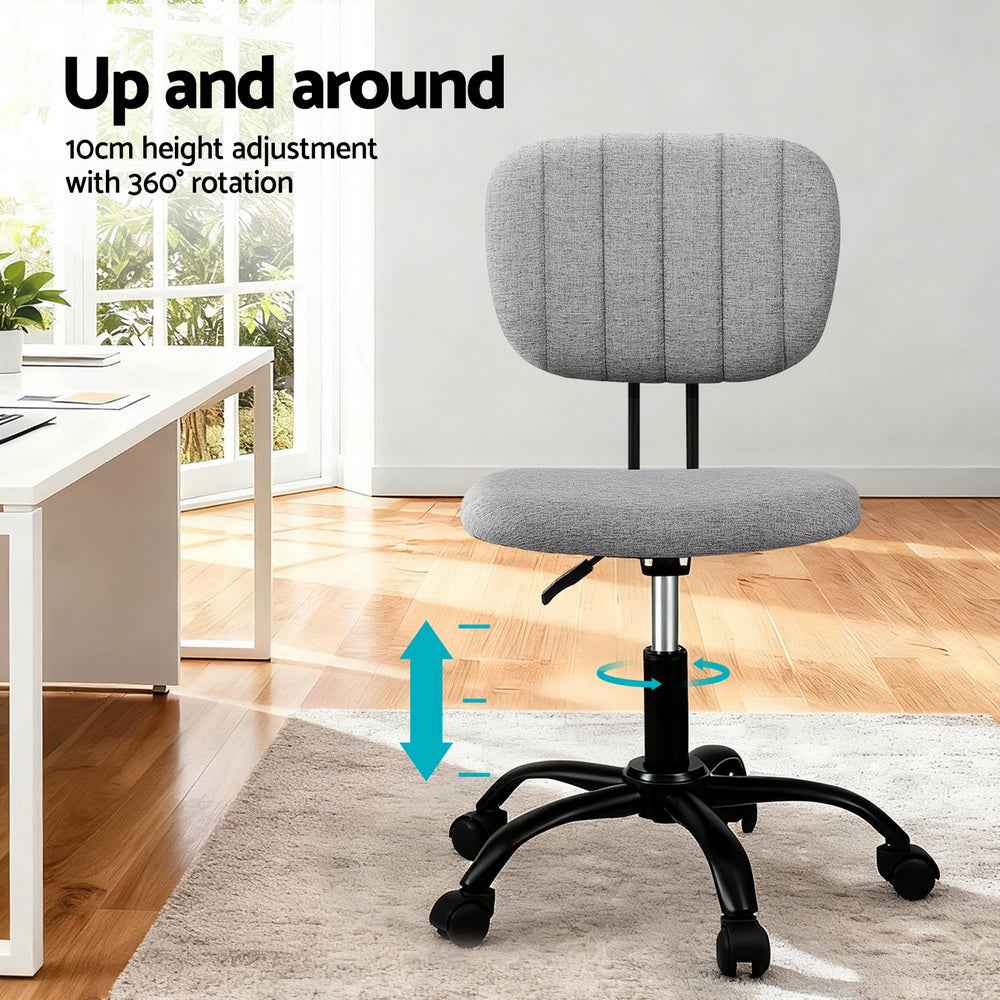Artiss Armless Office Chair with Wheels, Ergonomic 360° Swivel Home Office Desk Chair, Height Adjustable Computer Task Chair with Fabric Back and Seat for Small Space, Grey