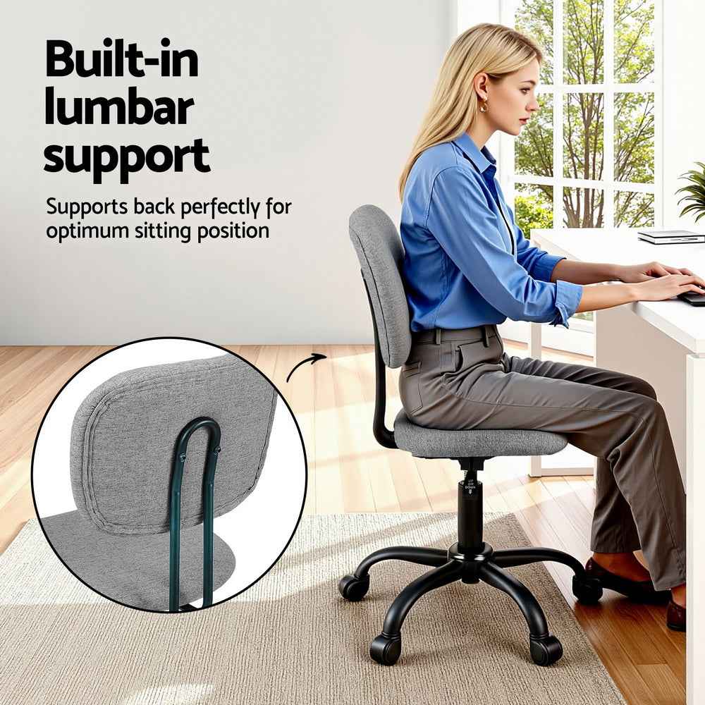 Artiss Armless Office Chair with Wheels, Ergonomic 360° Swivel Home Office Desk Chair, Height Adjustable Computer Task Chair with Fabric Back and Seat for Small Space, Grey