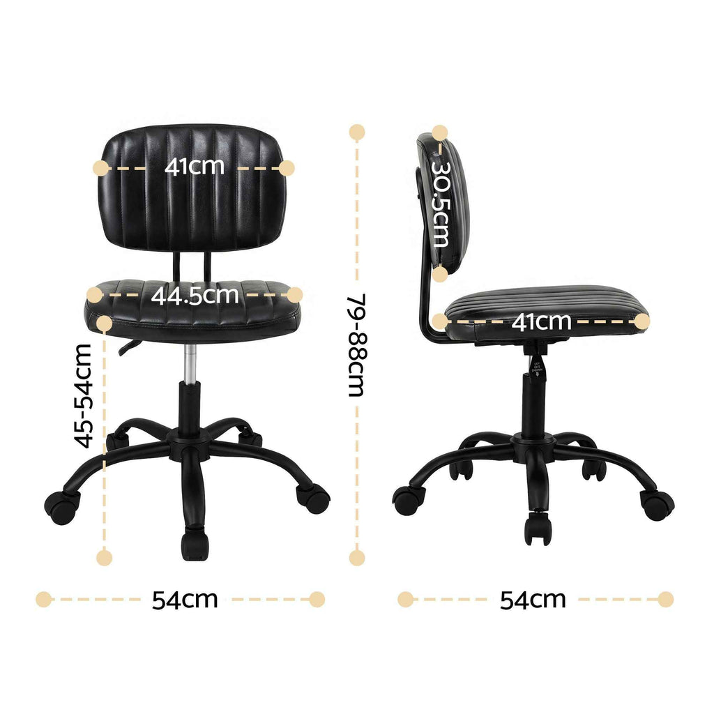Artiss Armless Office Chair with Wheels, Ergonomic PU Leather Office Desk Chair, Height Adjustable 360° Swivel Computer Task Chair for Home Office, Study Room & Small Space, Black