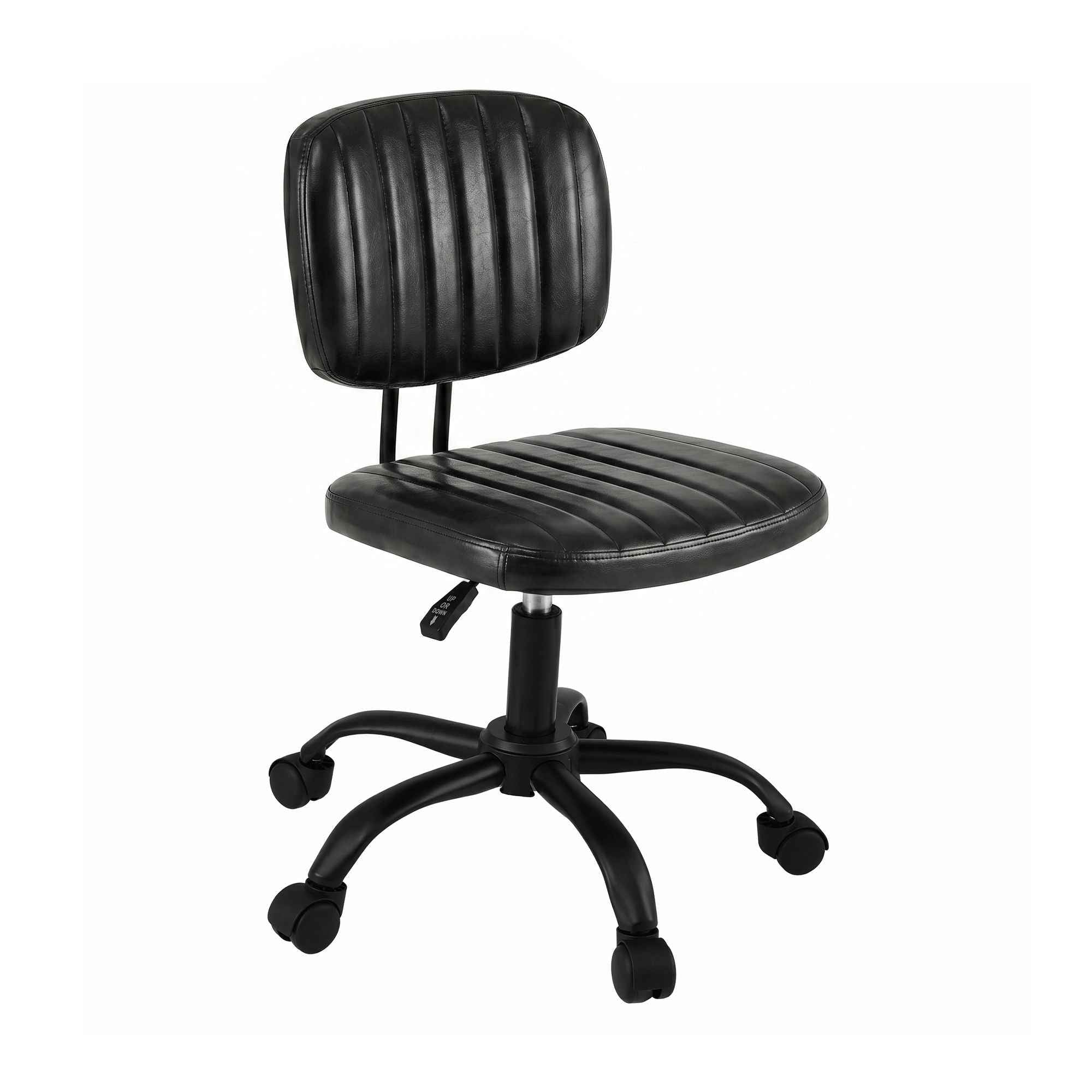 Artiss Armless Office Chair with Wheels, Ergonomic PU Leather Office Desk Chair, Height Adjustable 360° Swivel Computer Task Chair for Home Office, Study Room & Small Space, Black