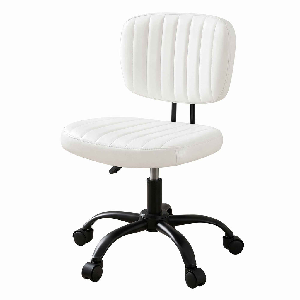 Artiss Armless Office Chair with Wheels, Ergonomic PU Leather Office Desk Chair, Height Adjustable 360° Swivel Computer Task Chair for Home Office, Study Room & Small Space, White