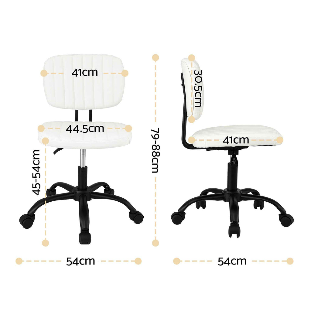 Artiss Armless Office Chair with Wheels, Ergonomic PU Leather Office Desk Chair, Height Adjustable 360° Swivel Computer Task Chair for Home Office, Study Room & Small Space, White