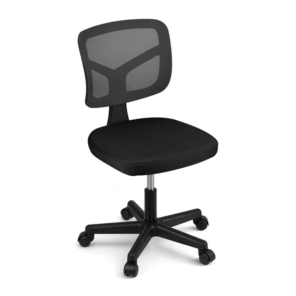 Artiss Armless Office Chair with Wheels, Ergonomic 360° Swivel Home Office Desk Chair, Height Adjustable Computer Task Chair with Fabric Back and Seat for Small Space, Black