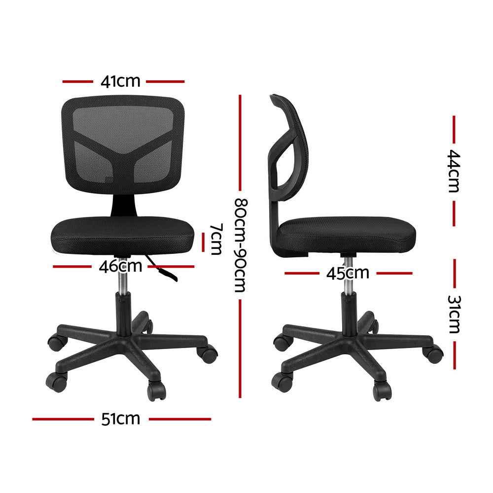 Artiss Armless Office Chair with Wheels, Ergonomic 360° Swivel Home Office Desk Chair, Height Adjustable Computer Task Chair with Fabric Back and Seat for Small Space, Black