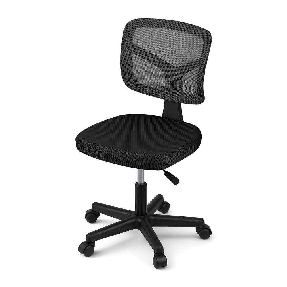 Artiss Armless Office Chair with Wheels, Ergonomic 360° Swivel Home Office Desk Chair, Height Adjustable Computer Task Chair with Fabric Back and Seat for Small Space, Black