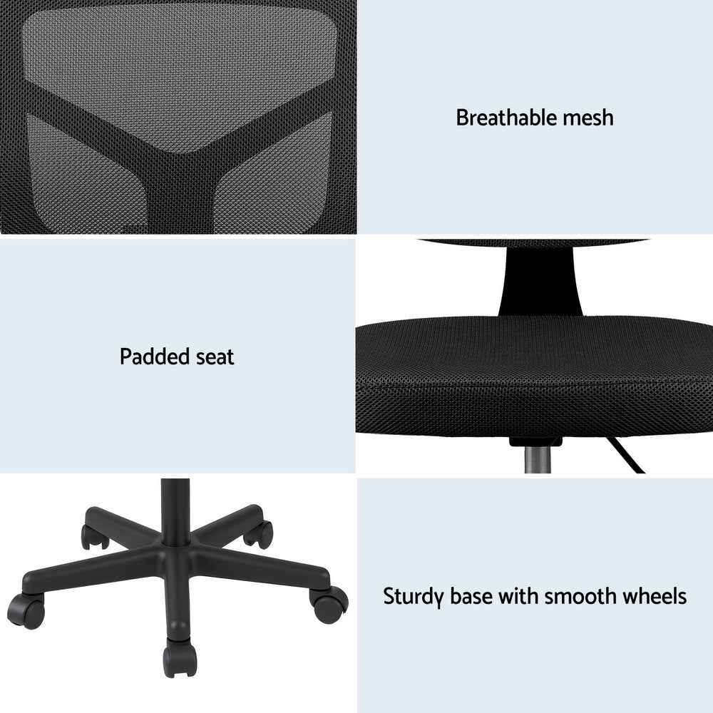 Artiss Armless Office Chair with Wheels, Ergonomic 360° Swivel Home Office Desk Chair, Height Adjustable Computer Task Chair with Fabric Back and Seat for Small Space, Black