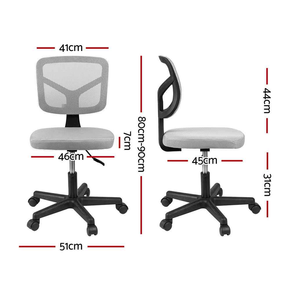 Artiss Armless Office Chair with Wheels, Ergonomic 360° Swivel Home Office Desk Chair, Height Adjustable Computer Task Chair with Fabric Back and Seat for Small Space, Grey