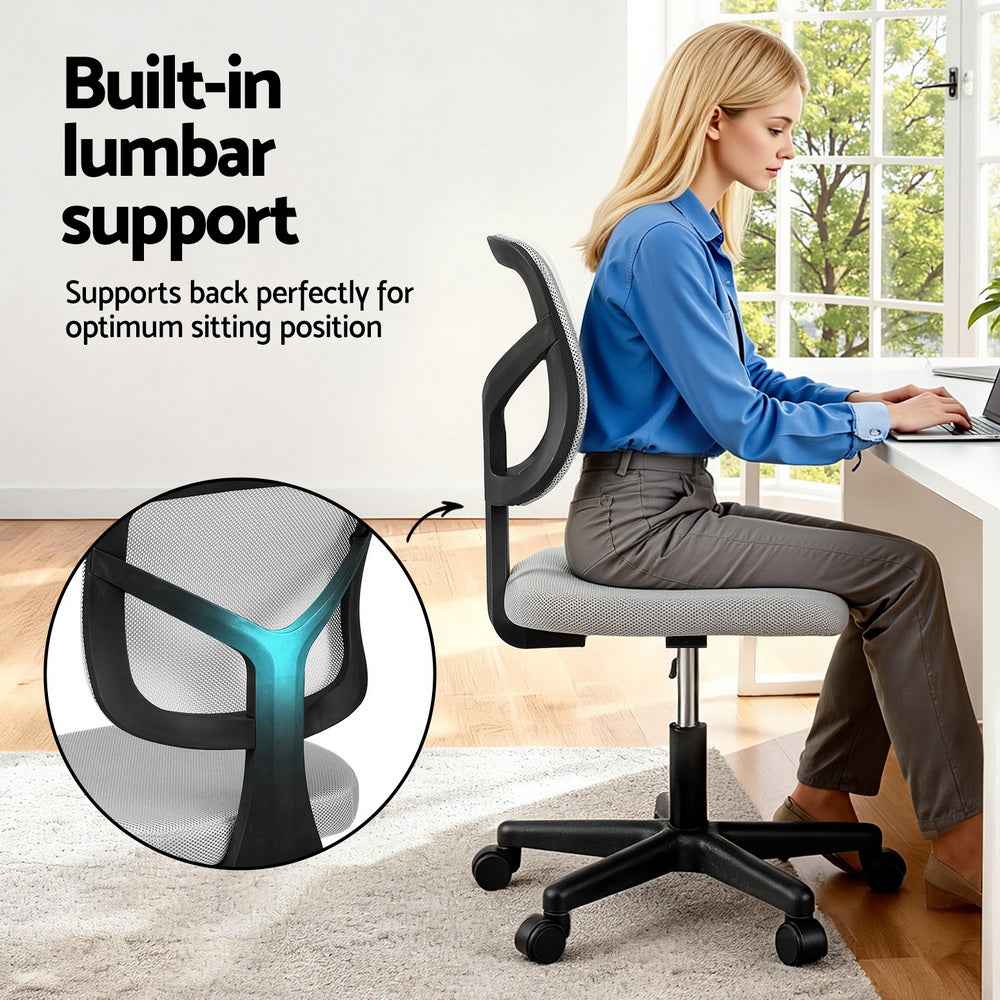 Artiss Armless Office Chair with Wheels, Ergonomic 360° Swivel Home Office Desk Chair, Height Adjustable Computer Task Chair with Fabric Back and Seat for Small Space, Grey