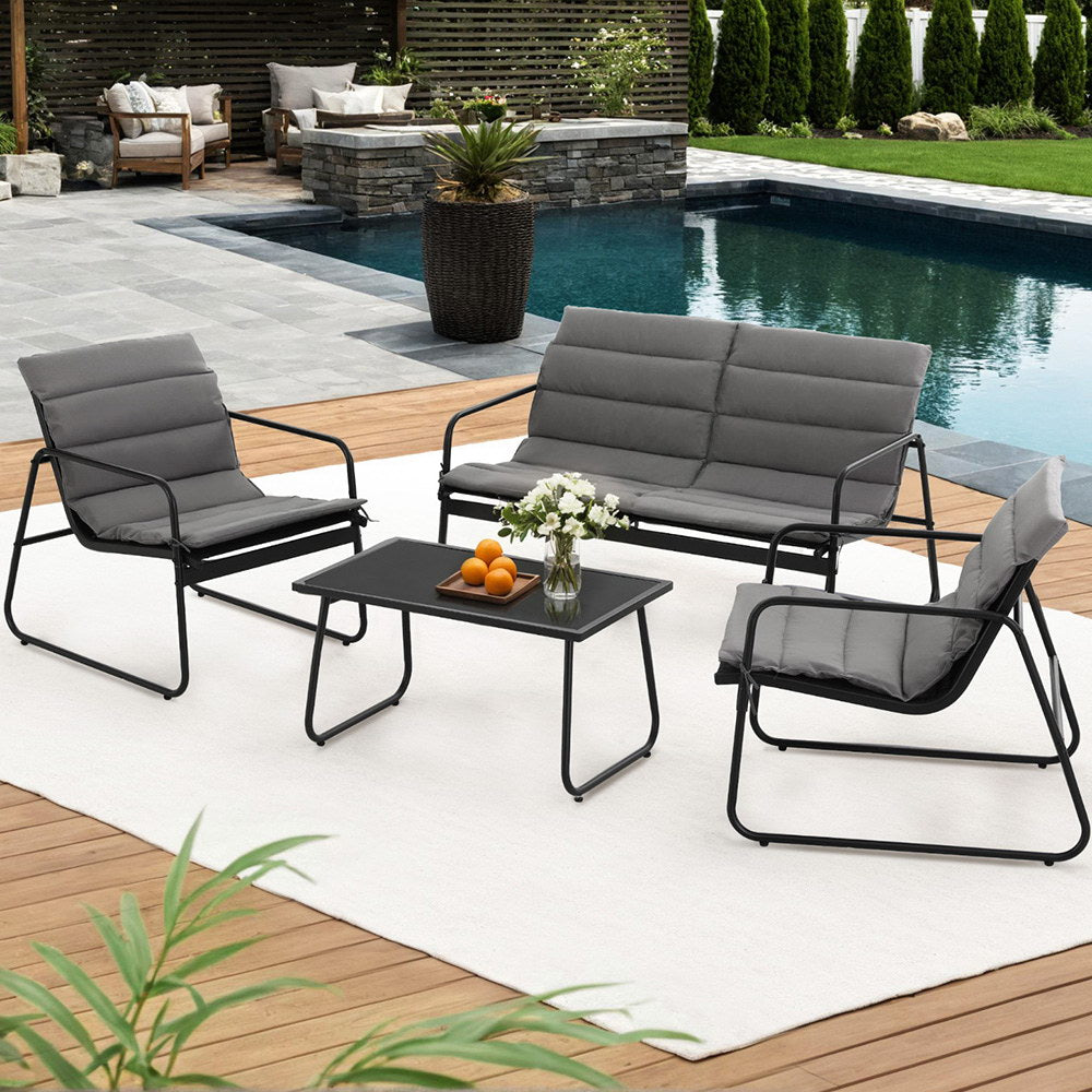 Gardeon 4PCS Outdoor Sofa Set Table and Chairs Cushion textilene Patio Furniture