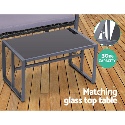 Conjunto de 4 sofás para exterior Gardeon, muebles de ratán, mesa con tablero de vidrio y sillas, color negro