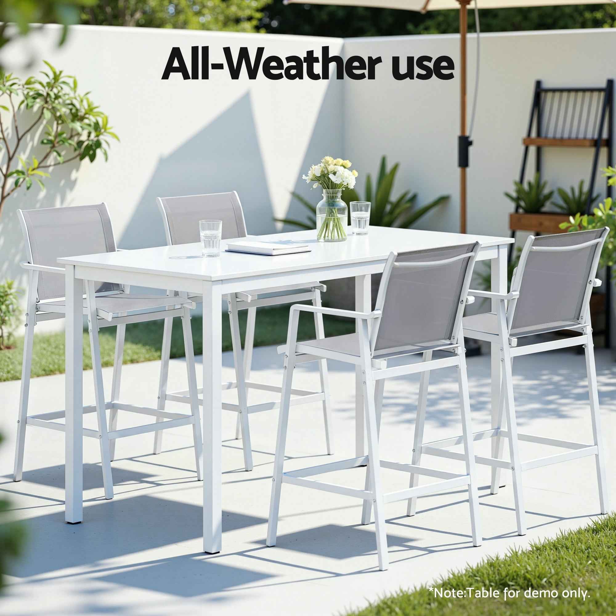 Gardeon 2PC Outdoor Bar Stools Dining Chairs Patio Furniture Garden Steel Textilene White