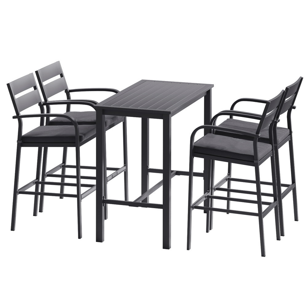 Juego de bar para exteriores Gardeon, 5 piezas, sillas de comedor para patio, mesa y taburetes de aluminio