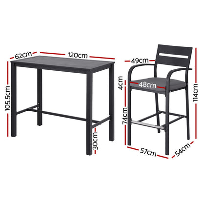 Juego de bar para exteriores Gardeon, 5 piezas, sillas de comedor para patio, mesa y taburetes de aluminio