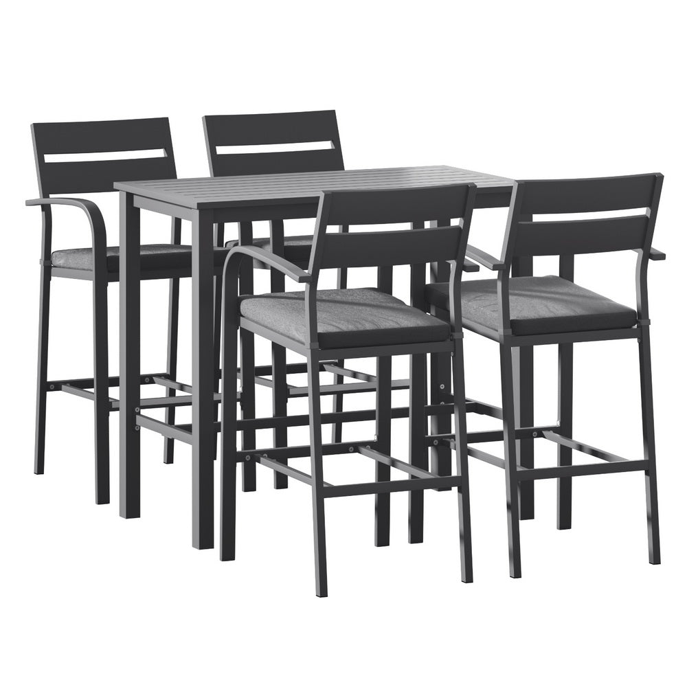 Juego de bar para exteriores Gardeon, 5 piezas, sillas de comedor para patio, mesa y taburetes de aluminio