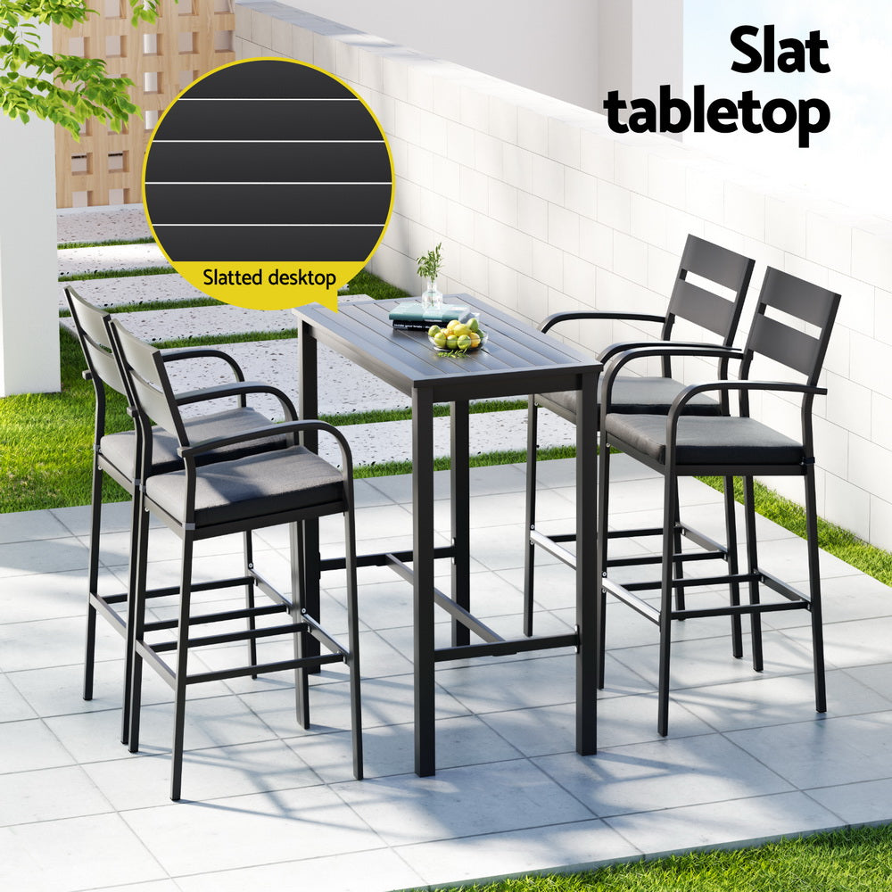 Juego de bar para exteriores Gardeon, 5 piezas, sillas de comedor para patio, mesa y taburetes de aluminio