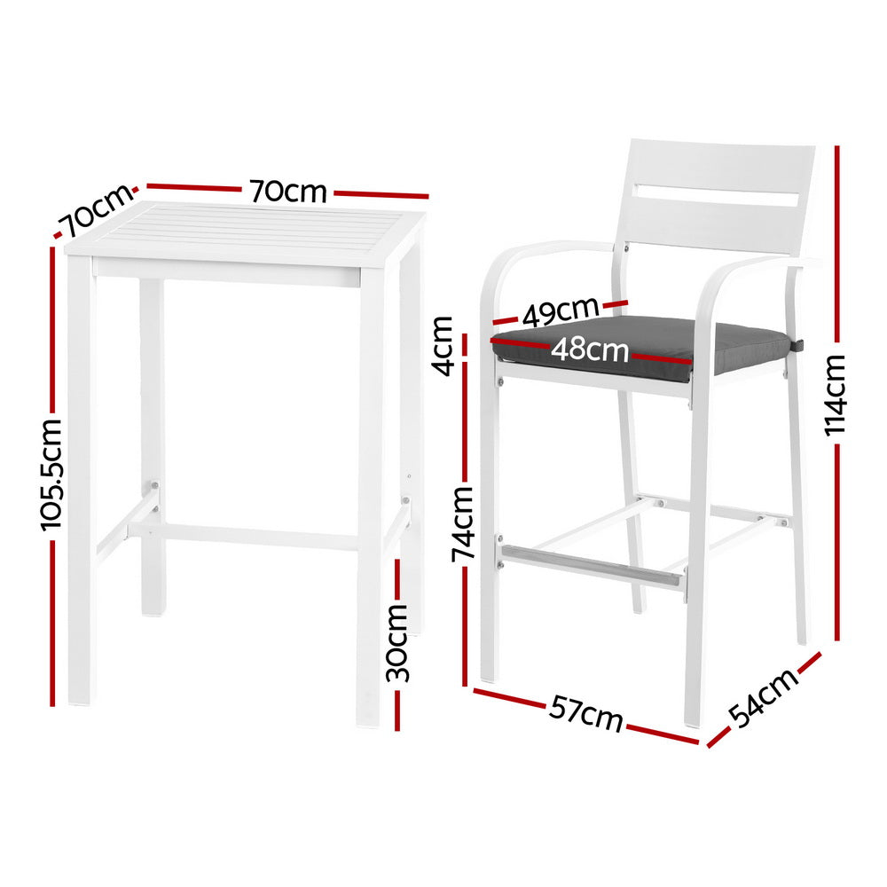 Juego de bar para exteriores Gardeon, taburetes, sillas de comedor de 3 piezas, mesa para patio, juego de bistró de aluminio