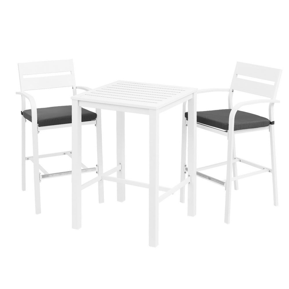 Juego de bar para exteriores Gardeon, taburetes, sillas de comedor de 3 piezas, mesa para patio, juego de bistró de aluminio