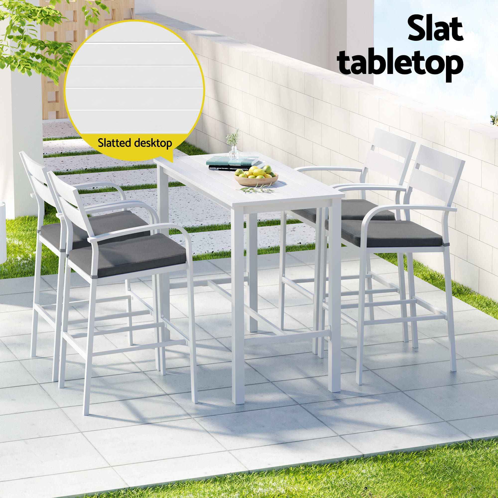 Gardeon Outdoor Bar Set 5-Piece Patio Dining Chairs Aluminium Table Stools White