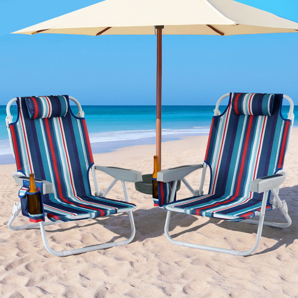 Gardeon Outdoor Chairs Beach Chair Backpack Cooler Storage Lightweight Fishing Blue