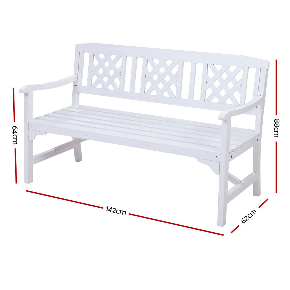 Gardeon Outdoor Garden Bench Wooden Chair 3 Seat Patio Furniture Lounge White