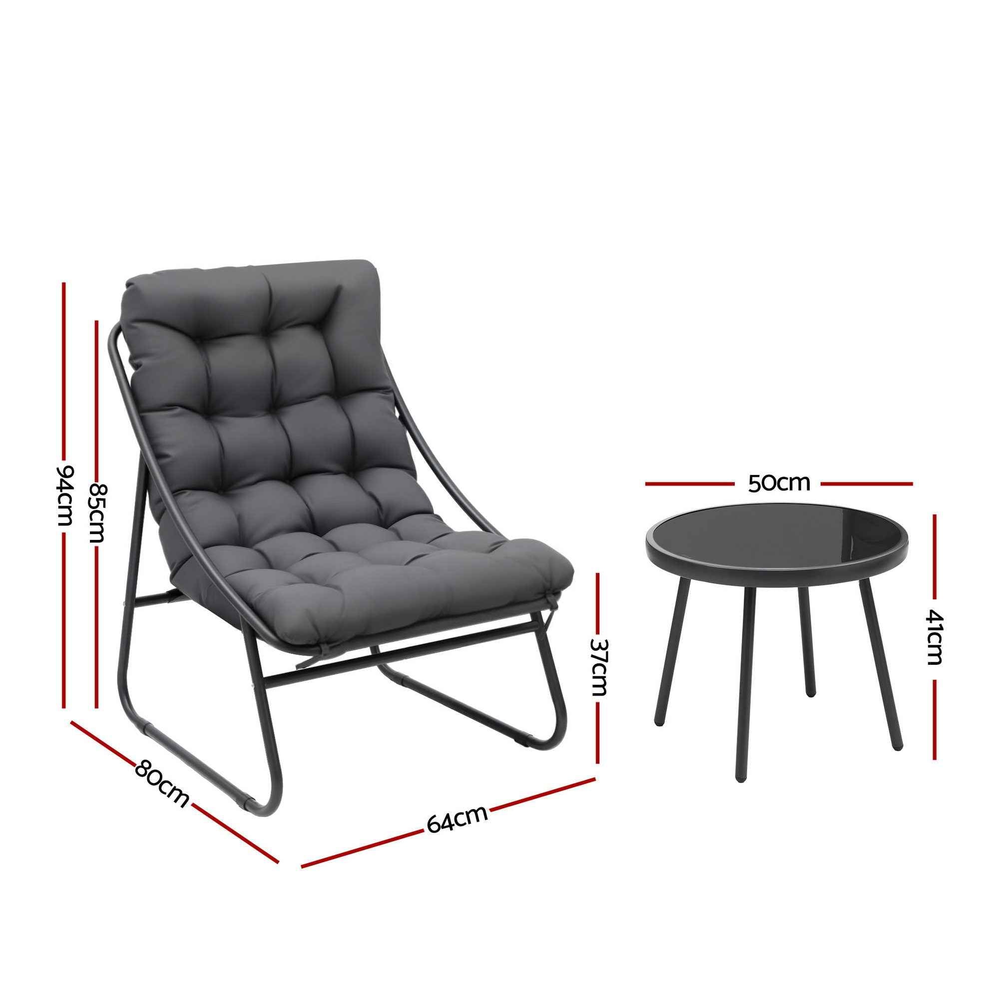 Gardeon 3PC Outdoor Bistro Set Patio Furniture Table and Chairs Steel Dining Chair