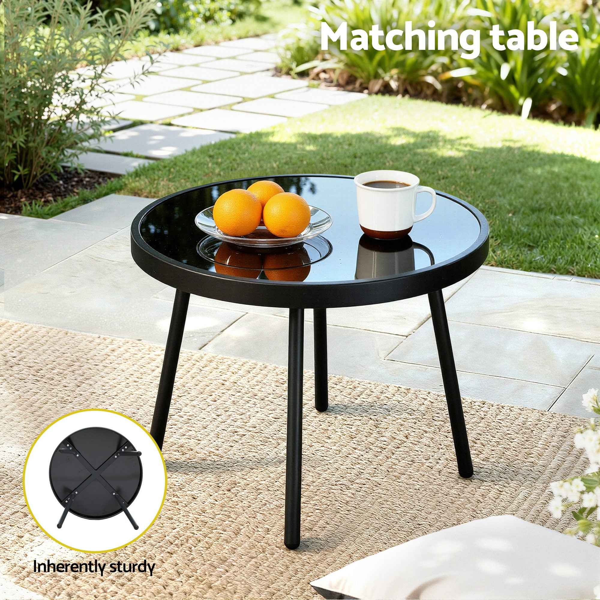 Gardeon 3PC Outdoor Bistro Set Patio Furniture Table and Chairs Steel Dining Chair