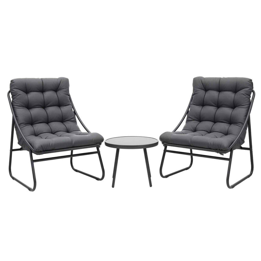Gardeon 3PC Outdoor Bistro Set Patio Furniture Table and Chairs Steel Dining Chair