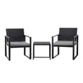 Gardeon 3PC Outdoor Bistro Set Patio Furniture Wicker Dining Chairs Table Cushion Black