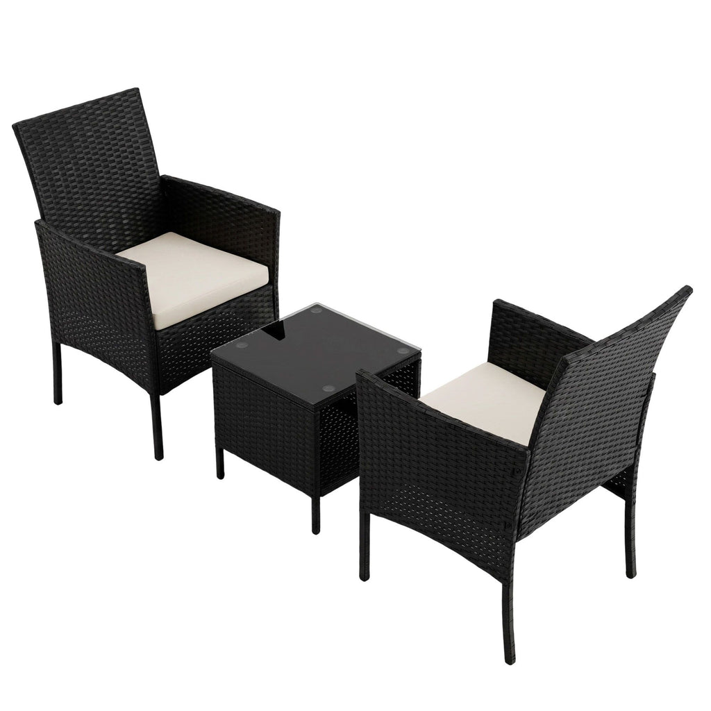 Gardeon 3PC Outdoor Bistro Set Patio Furniture Wicker Setting Chairs Table Cushion Black
