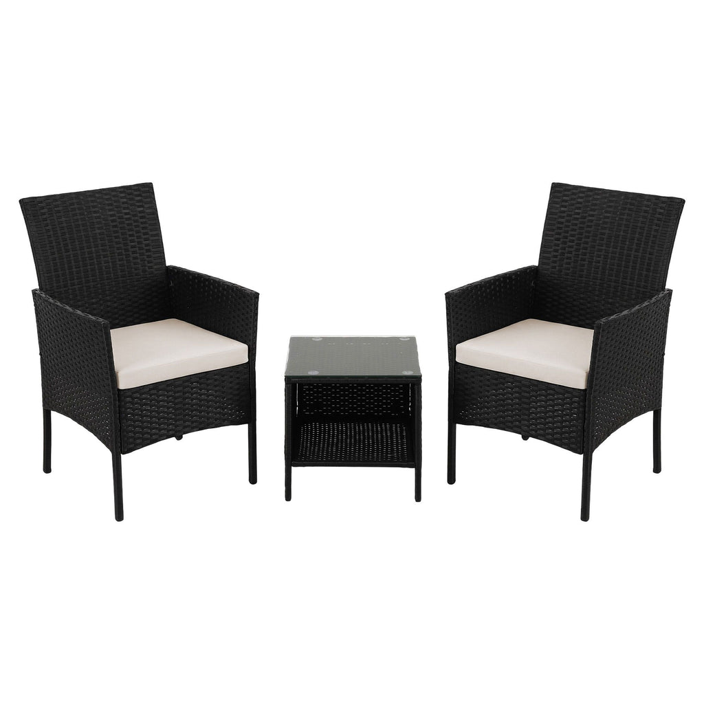 Gardeon 3PC Outdoor Bistro Set Patio Furniture Wicker Setting Chairs Table Cushion Black