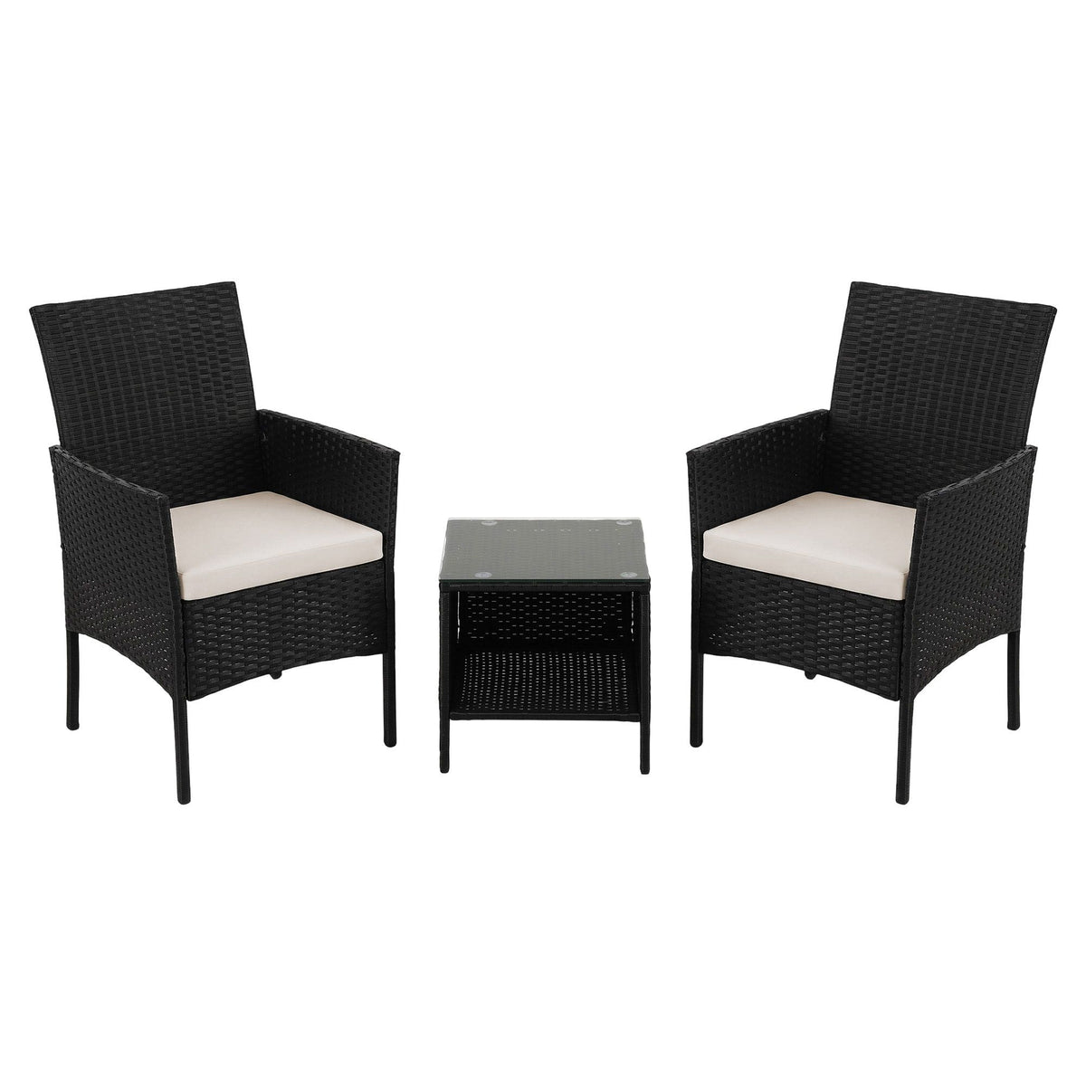 Gardeon 3PC Outdoor Bistro Set Patio Furniture Wicker Setting Chairs Table Cushion Black