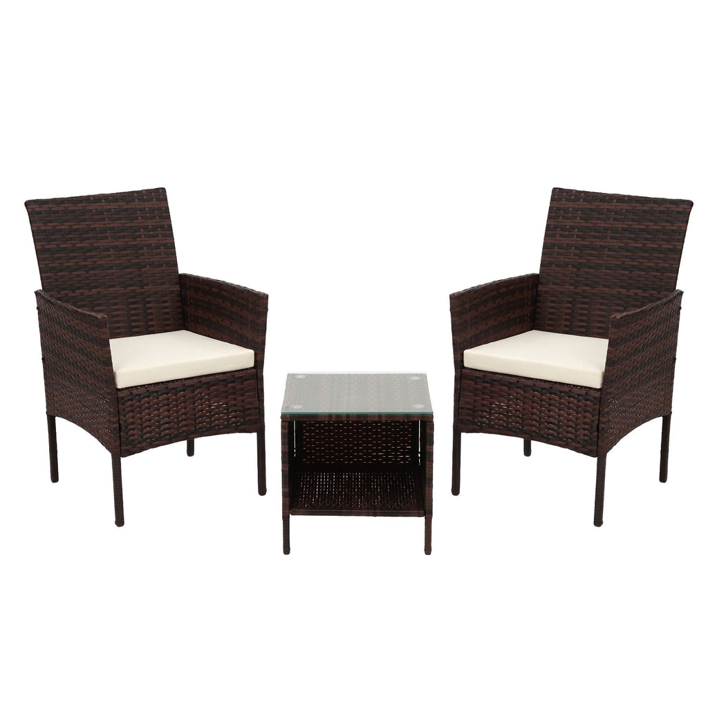 Gardeon 3PC Outdoor Bistro Set Patio Furniture Wicker Setting Chairs Table Cushion Brown