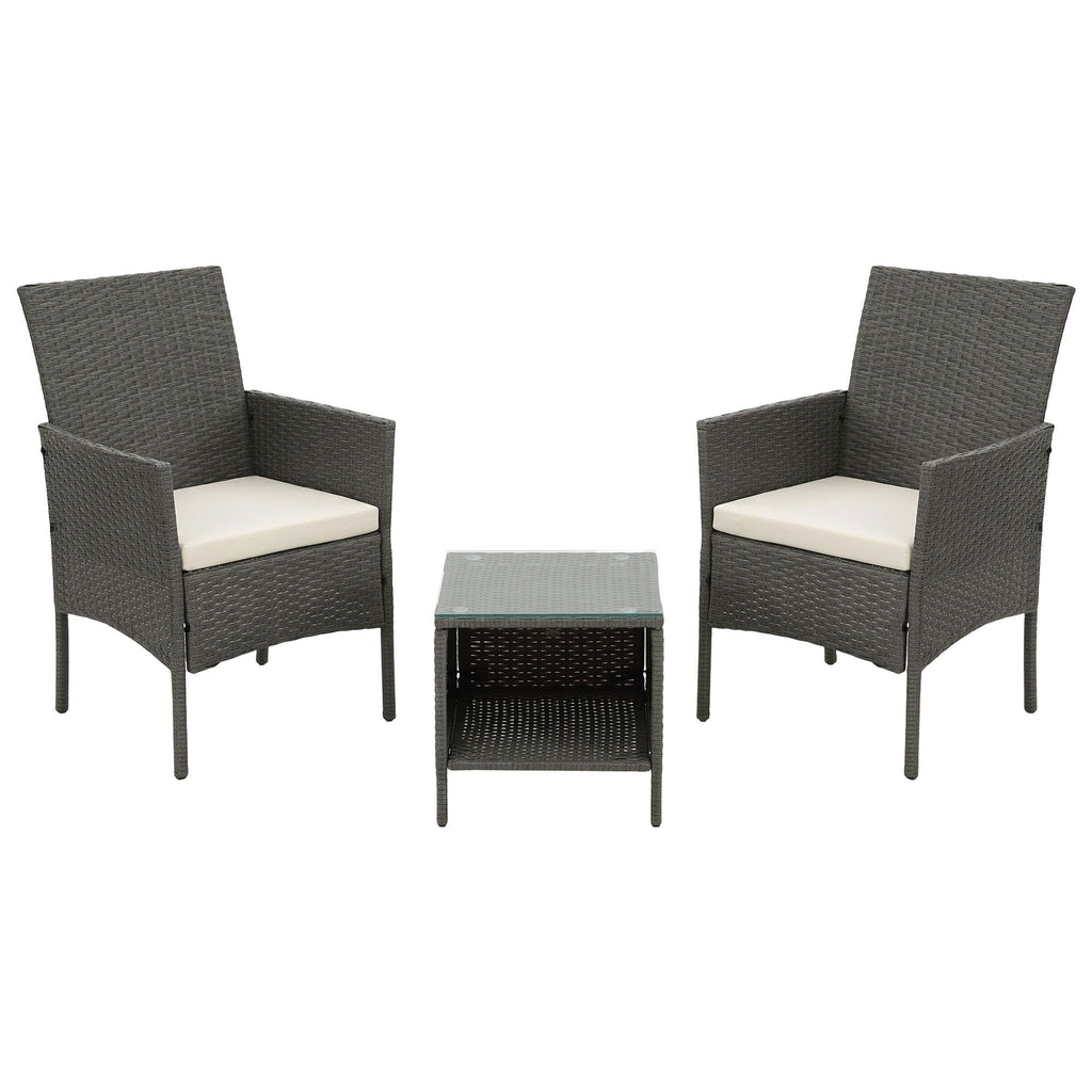 Gardeon 3PC Outdoor Bistro Set Patio Furniture Wicker Setting Chairs Table Cushion Grey