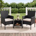 Gardeon 3PC Outdoor Bistro Set Patio Furniture Wicker Chairs Table Cushion All Black