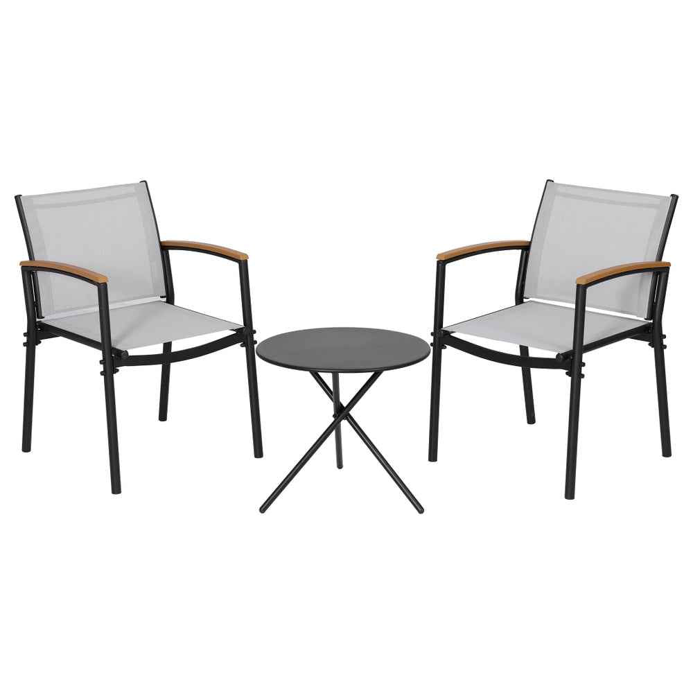 Gardeon 3PC Outdoor Bistro Set Table and Chairs Steel Dining Chair Patio Furniture Textilene