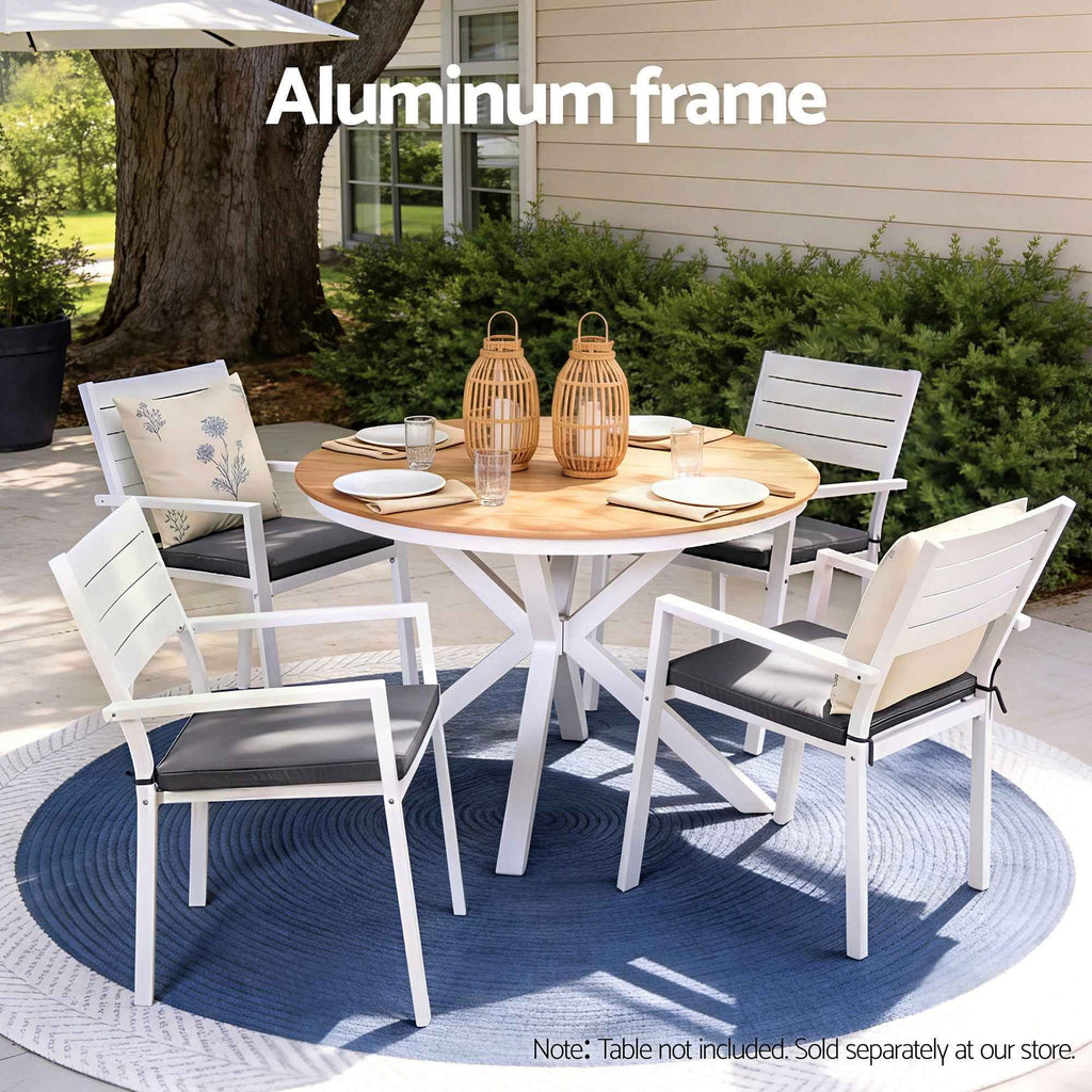 Gardeon 4PC Outdoor Dining Chairs Stackable Aluminum Lounge Chair Patio Furniture
