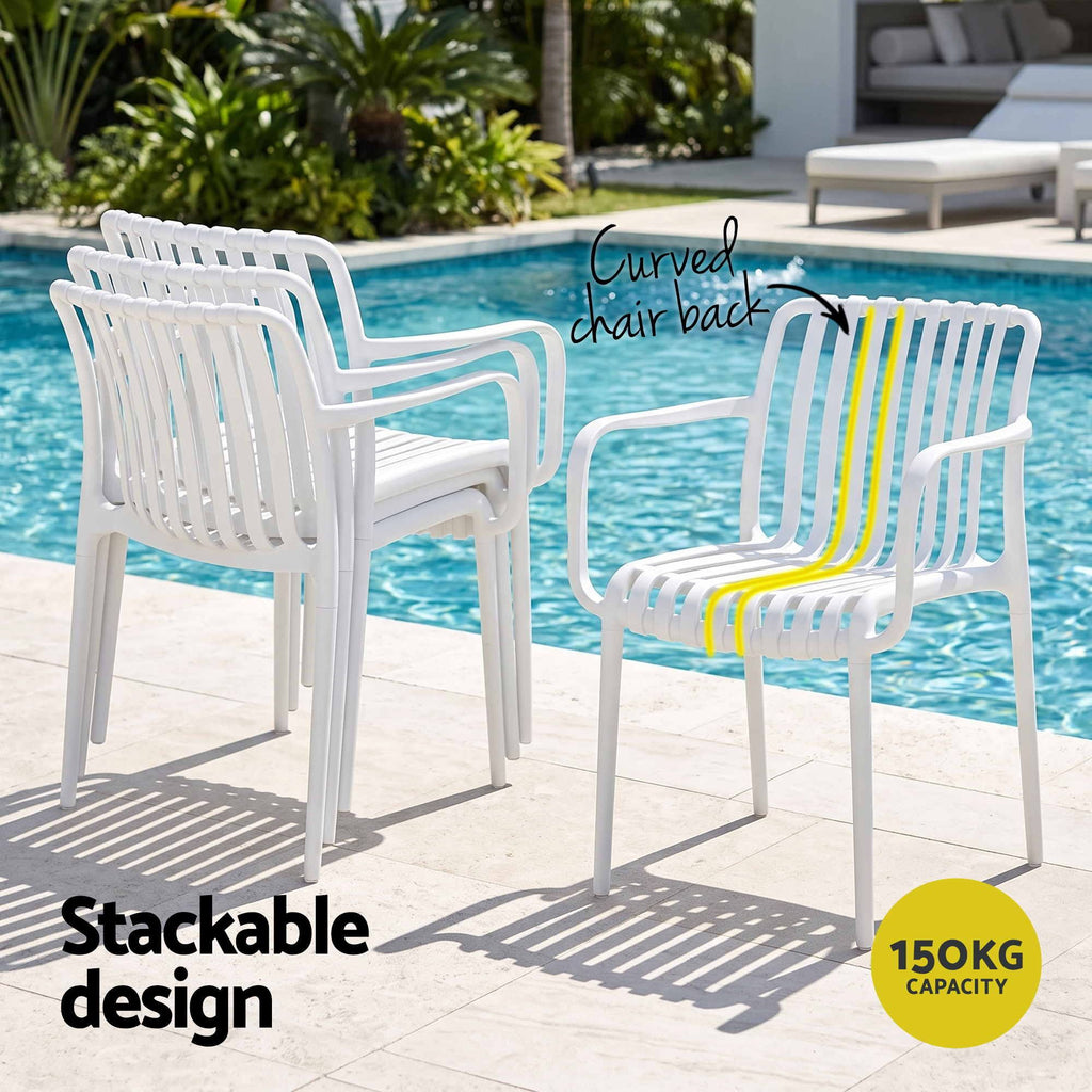 Gardeon 4PC Outdoor Dining Chairs Patio Furniture PP Stackable Chair Garden White