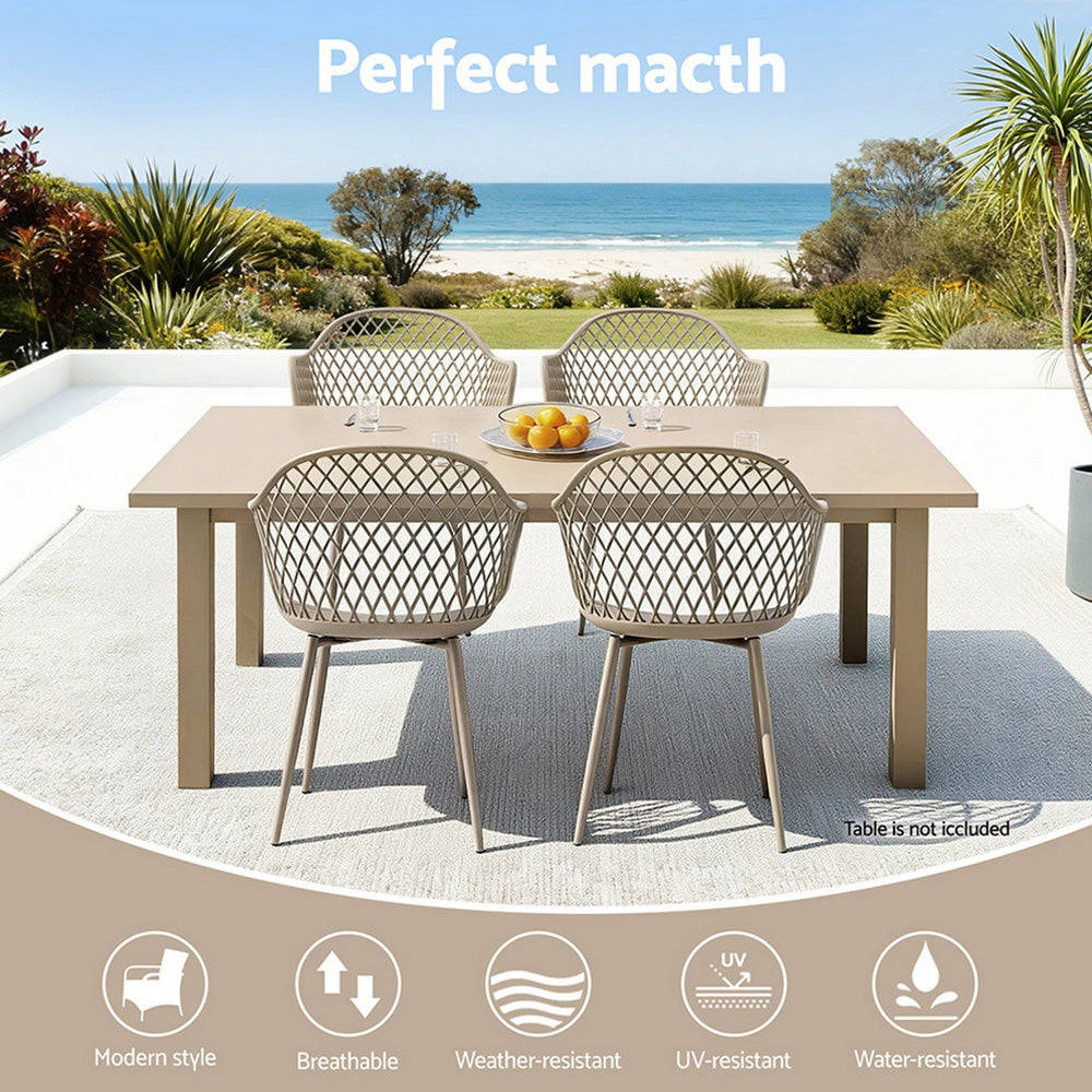 Gardeon 4PC Outdoor Dining Chairs PP Lounge Chair Patio Furniture Garden Coffee