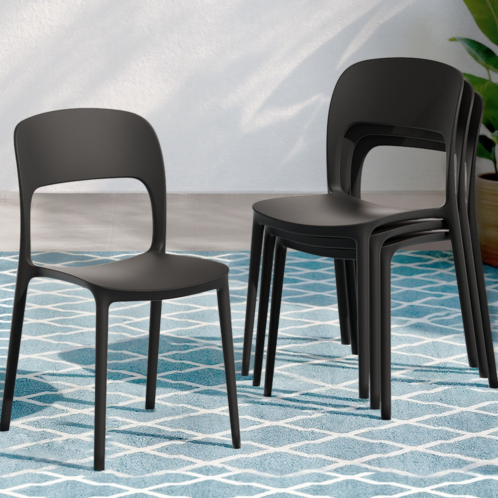 Gardeon 4PC Outdoor Dining Chairs Stackable PP Patio Chair Garden Furniture Black