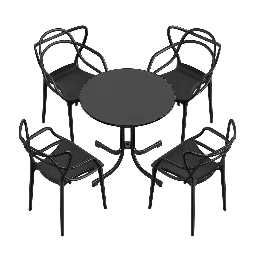 Gardeon 5PCS Outdoor Dining Set Table and Chairs Garden Patio Furniture Entwine Black